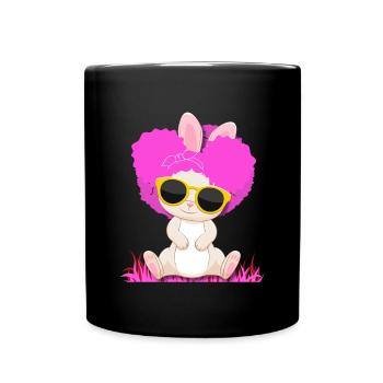 Süßer Afro Hase mit pinken Locken und Sonnenbrille - Tasse einfarbig - Schwarz - Vorne