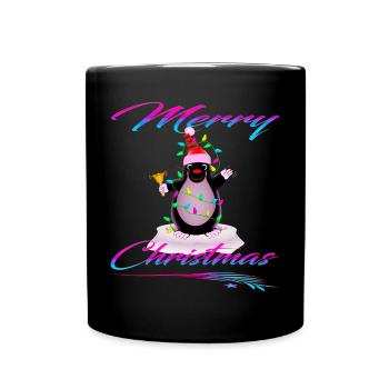 Maulwurf als Weihnachtsmann ruft Merry Christmas - Tasse einfarbig - Schwarz - Vorne