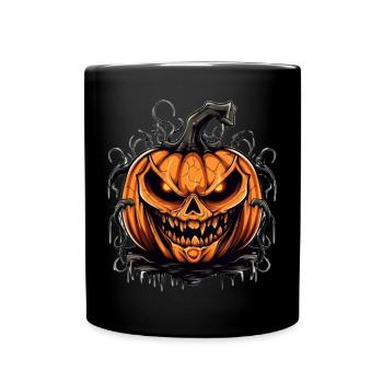Spooky Pumpkin Mask with Demon Gaze - Full Colour Mug - black - Front