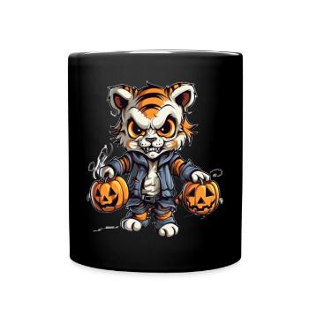 Chat effrayant sorcière avec citrouilles - Mug uni - noir - Devant