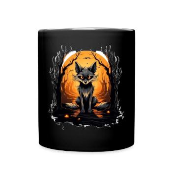 Forêt mystique de renards au coucher du soleil - Mug uni - noir - Devant