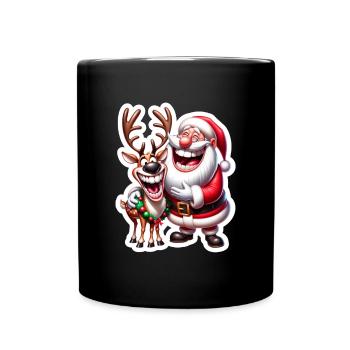 Laughing Santa Reindeer Duo - Full Colour Mug - black - Front