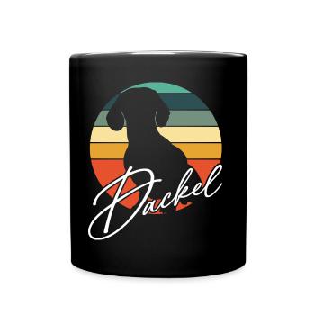 Dackelsilhouetten Dackelgrafik in Vintage Kreis - Tasse einfarbig - Schwarz - Vorne
