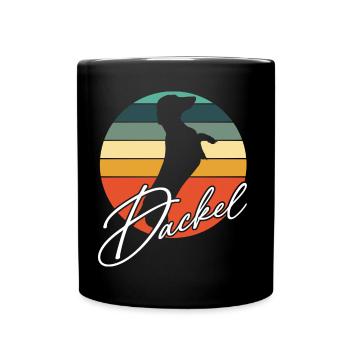 Dackelsilhouetten in Vintage Kreisfläche - Tasse einfarbig - Schwarz - Vorne