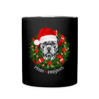 Funny Pitbull Christmas Reindeer Santa- Tree Light - Full Colour Mug - black - Front