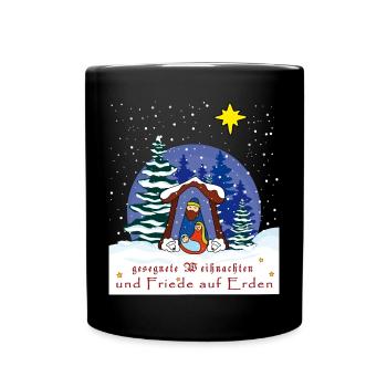 gesegnete Weihnachten, Weihnachtskrippe - Tasse einfarbig - Schwarz - Vorne
