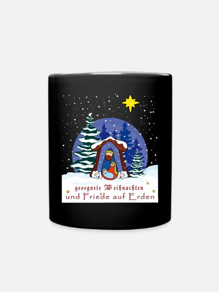 gesegnete Weihnachten, Weihnachtskrippe - Tasse einfarbig - Schwarz