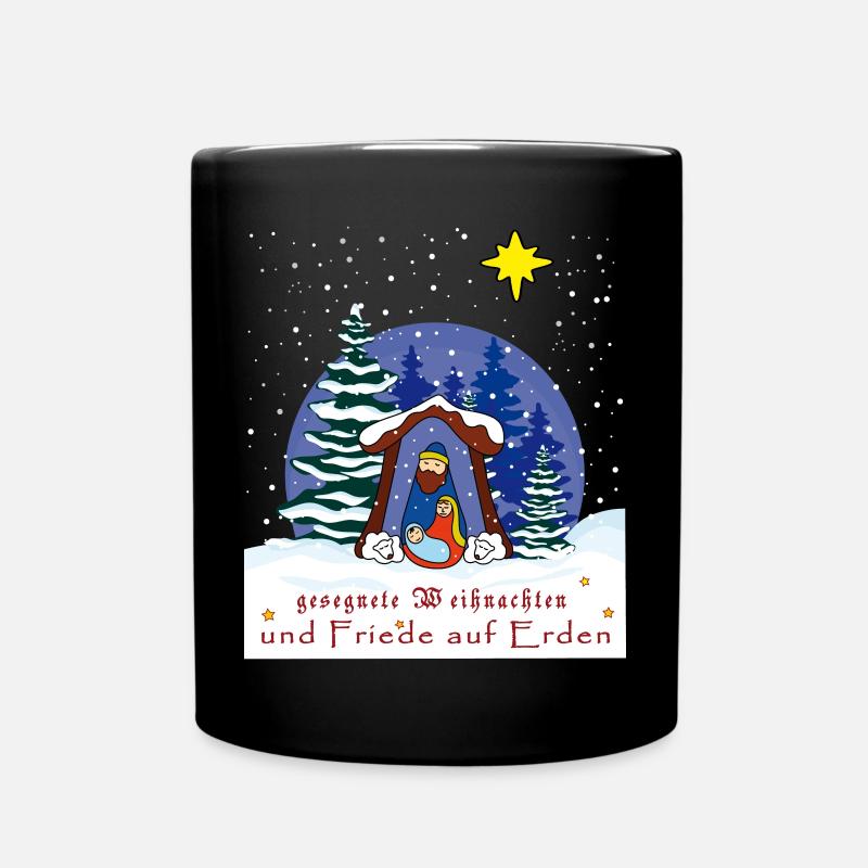 gesegnete Weihnachten, Weihnachtskrippe - Tasse einfarbig - Schwarz