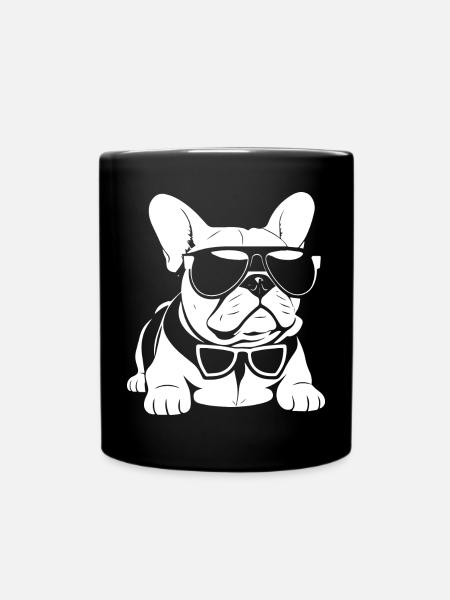 Drôle de bouledogue français avec des lunettes de soleil French Bulld - Ensfarvet krus - sort