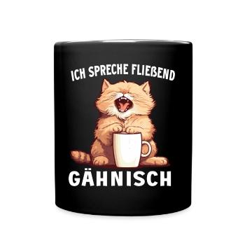 Lustig Katze Kaffee Kaffeeliebhaber Katzen Spruch - Tasse einfarbig - Schwarz - Vorne