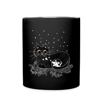 Katze Maus Winter Illustration - Tasse einfarbig - Schwarz - Vorne