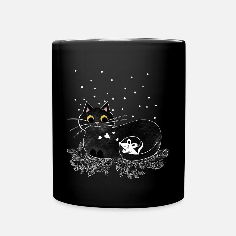 Katze Maus Winter Illustration - Tasse einfarbig - Schwarz