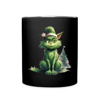 Katze Weihnachten Weihnachtselfe Geschenke Mütze - Tasse einfarbig - Schwarz - Vorne