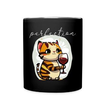 Süße Katze mit Rotwein - Tasse einfarbig - Schwarz - Vorne