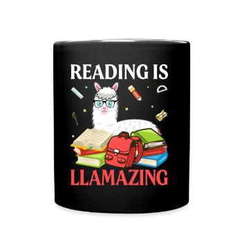 Reading is Llamazing- Llama gifts -Llama Tshirt - Full Colour Mug - black - Front