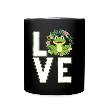 Frosch mit Frosch Liebe und lustige Sprüche - Tasse einfarbig - Schwarz - Vorne