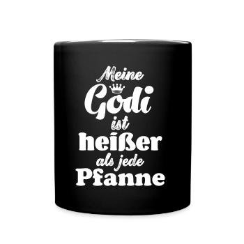 Godi ist heißer als jede Pfanne Patentante Godi - Tasse einfarbig - Schwarz - Vorne
