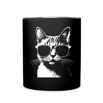 Lustige Katze mit Sonnenbrille Kätzchen Sonnenbrille Katzen - Tasse einfarbig - Schwarz - Vorne