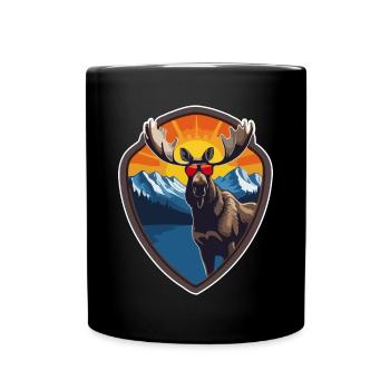 Cool moose with sunglasses, hiking, mountains - Full Colour Mug - black - Front