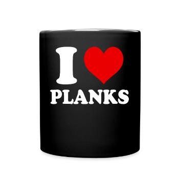 Ich liebe Planken, Herz, Lustig, Witzig - Tasse einfarbig - Schwarz - Vorne