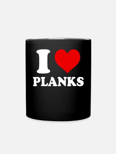 I Love Planks Heart Funny Witty - Full Colour Mug - black