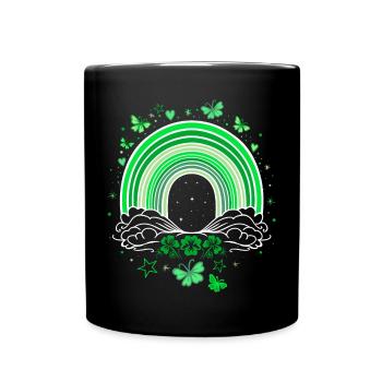 St Patrick's Day rainbow with butterflies - Full Colour Mug - black - Front