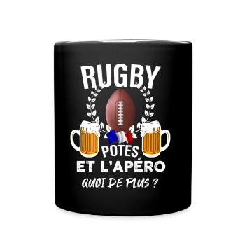Rugby flag France pote and aperitif beer - Full Colour Mug - black - Front