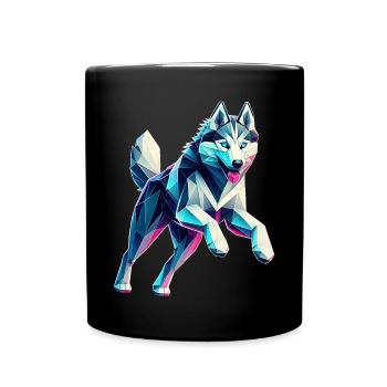 Hund Husky läuft Origami Geometrisch 3D - Tasse einfarbig - Schwarz - Vorne
