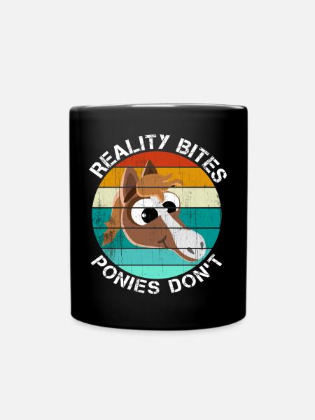 Ponies Spruch lustig REALITY BITES PONIES DON'T - Ensfarvet krus - sort