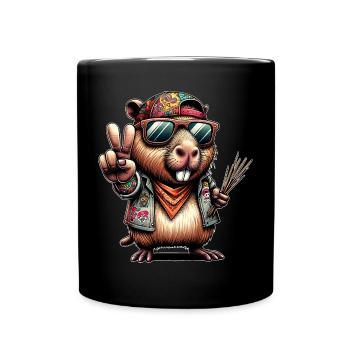 Capybara Peacezeichen - Tasse einfarbig - Schwarz - Vorne