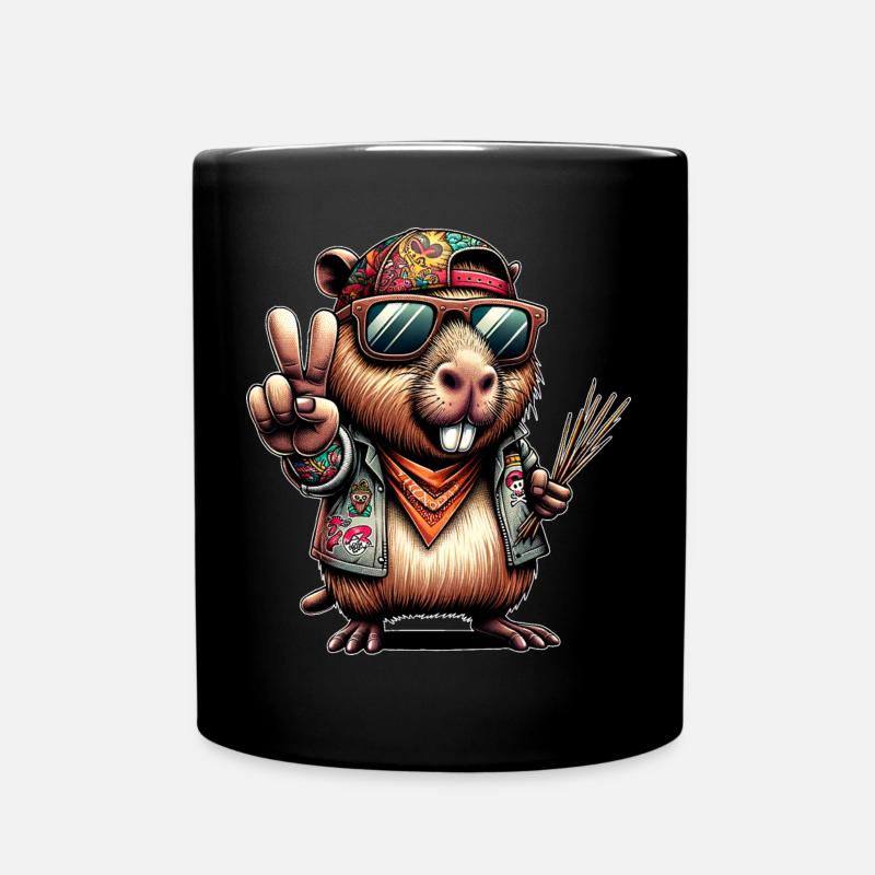 Capybara Peacezeichen - Tasse einfarbig - Schwarz