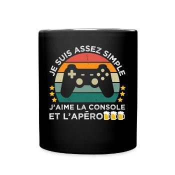 J' aime la console et l' apéro humour gaming rétro - Mug uni - noir - Devant