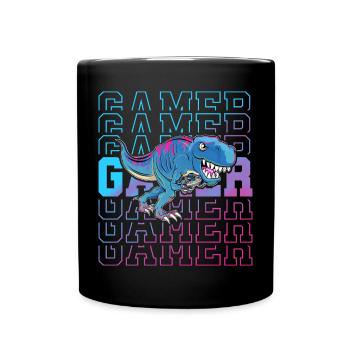 Gamer Gaming Zocken T Rex - Tasse einfarbig - Schwarz - Vorne