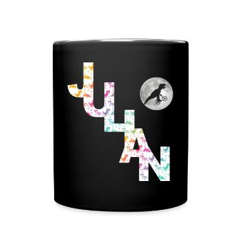 JULIAN - Beautiful boy name with dinosaur - Full Colour Mug - black - Front