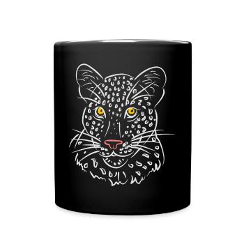 Leopard face illustration in black and white - Full Colour Mug - black - Front