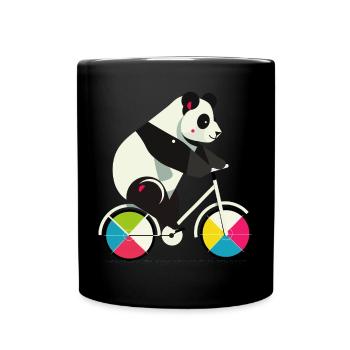 Panda auf Fahrrad–Lustige & kreative Illustration - Tasse einfarbig - Schwarz - Vorne