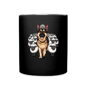 Deutscher Schäferhund mit kleinen Schäfchen - Tasse einfarbig - Schwarz - Vorne