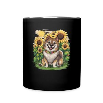 Mignon Wolfspitz aux tournesols. - Mug uni - noir - Devant