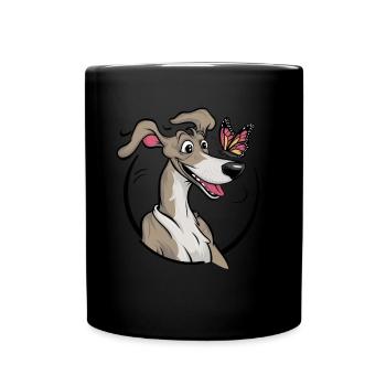 lévrier de dessin animé avec papillon mignon - Mug uni - noir - Devant