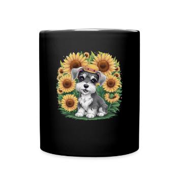 Mignon schnauzer nain aux tournesols - Mug uni - noir - Devant