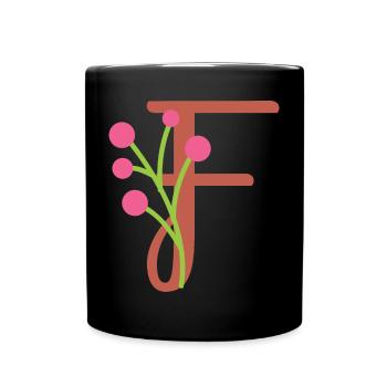 Elegant letter 'F' with flowers - Full Colour Mug - black - Front