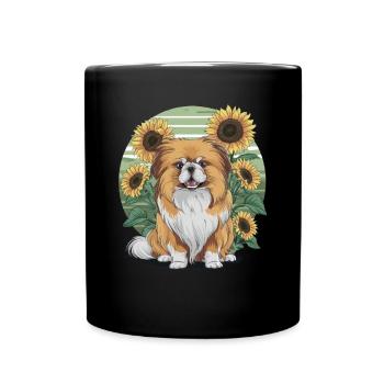 Summery sunflower motif with sweet Pekingese. - Full Colour Mug - black - Front