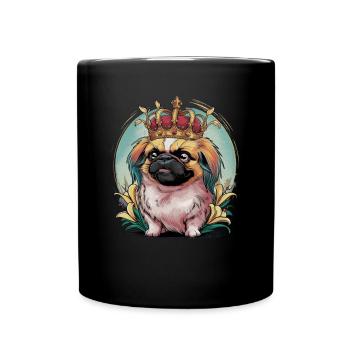 Mignon Pékinois avec couronne et lys - Mug uni - noir - Devant