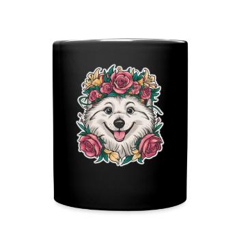 Spitz Samoyède doux aux roses et aux lys - Mug uni - noir - Devant