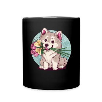 Spitz Samoyède doux aux roses et aux lys - Mug uni - noir - Devant
