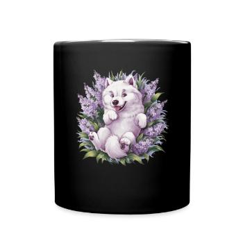 Spitz Samoyède doux avec un beau lilas - Mug uni - noir - Devant