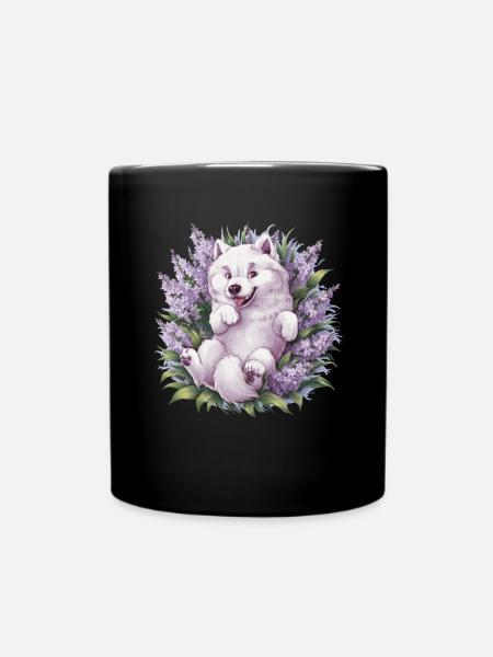 Süßer Samojede Spitz mit wunderschönem Flieder - Tasse einfarbig - Schwarz