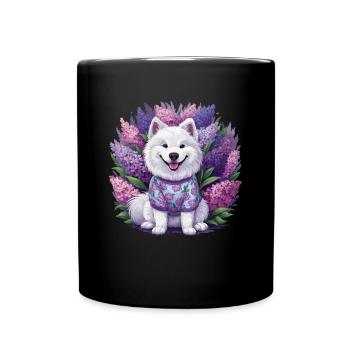Spitz Samoyède doux avec un beau lilas - Mug uni - noir - Devant