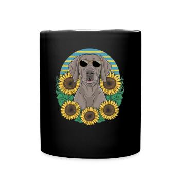 Weimaraner Hund mit Sonnenblumen - Tasse einfarbig - Schwarz - Vorne
