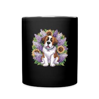 St. Bernard with sunflowers - Full Colour Mug - black - Front